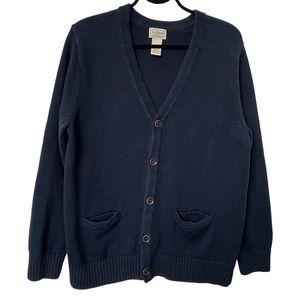 LL Bean Navy Blue Long Line  V-neck Grandpa Cardigan
